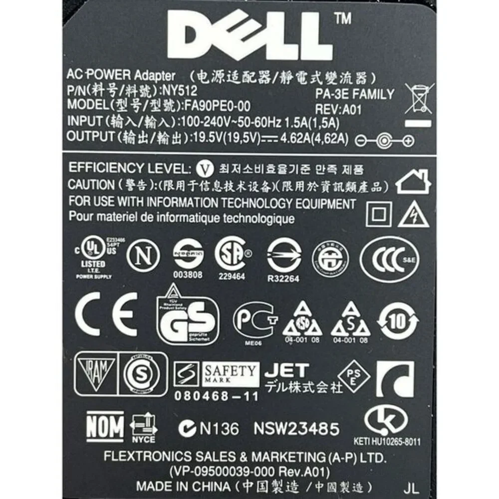 Dell FA90PE0-00AC AC Adapter Power Cord Supply Charger Cable‎ Wire Genuine